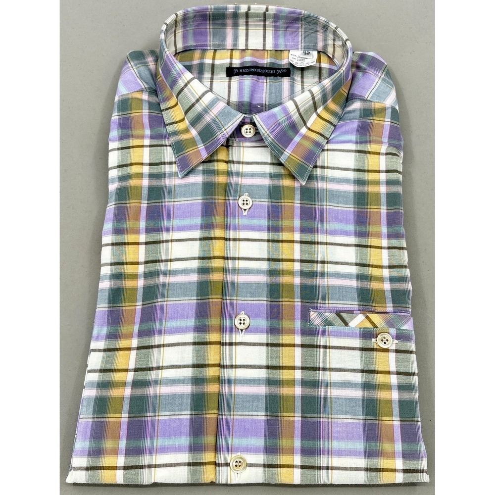 Massimo Bizzocchi Shirt Mens 15.75 40 Multicolor Plaid‎ Long Sleeve Italy NEW